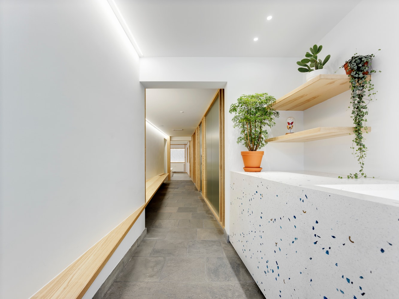 Modern hallway of our dental clinic in Ghent
